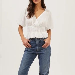 ASTR The label Bubble Sleeve Women's Smocked Top White/ Size: X-Small